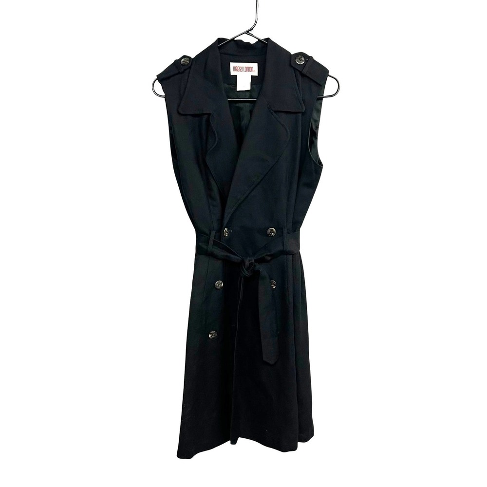 Maggy London Linen‎ Trench Dress Black Sleeveless Belted Women's 4 Modern Chic